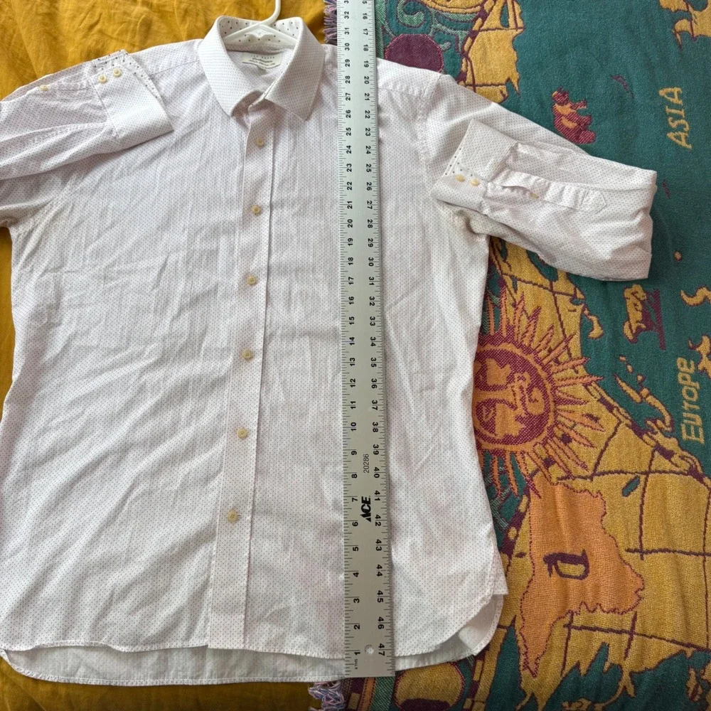 Ted Baker Endurance Mens 16.5 Classic Fit White Red Micro Dot Cotton Dress Shirt
